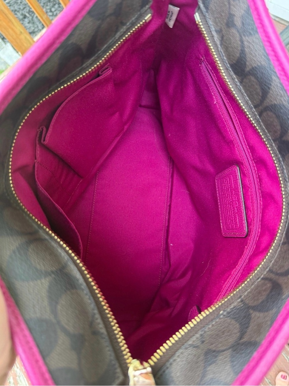 Authentic Coach Classic City Tote Monogram Brown Black & Dark Magenta Pink - Picture 7 of 12